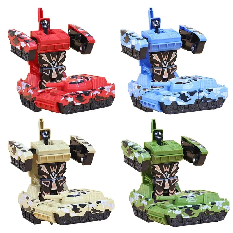 2 em 1 mini tanque militar transformação brinquedo robô um passo deformação carro figura de ação tanque modelo crianças brinquedos meninos presentes