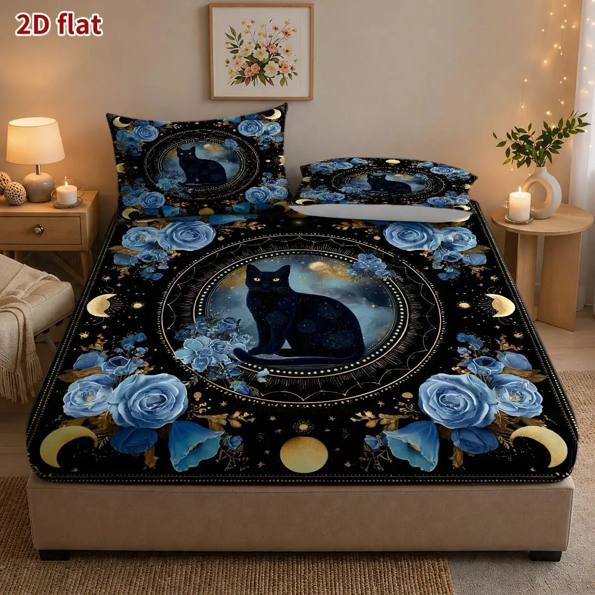 Halloween Fitted Sheet Set (Includes 1 Fitted Sheet + 2 Pillowcases, No Inserts) Breathable Mattress Protector Fitted Sheet Elastic Style Essential for Holiday Decorations Various Sizes King Size Twin Size Mattress Cover