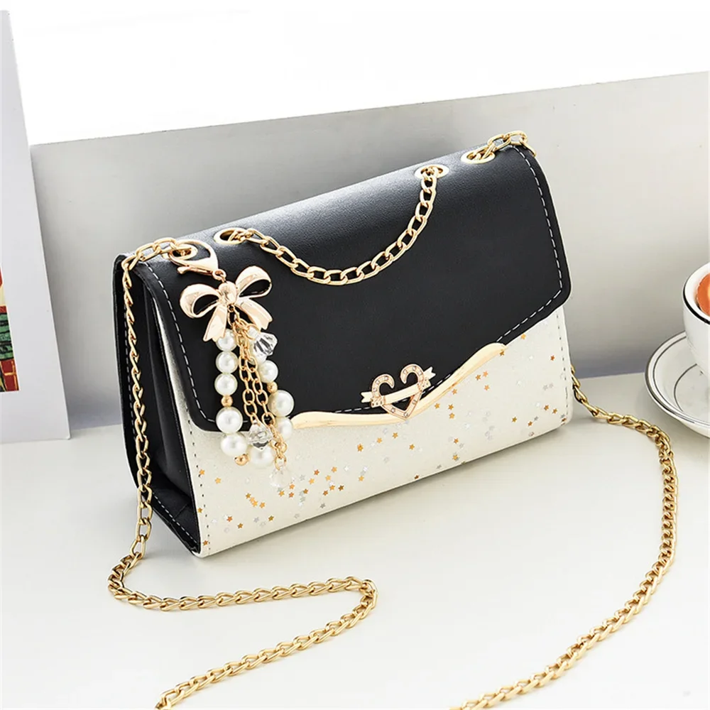 Fashion Bag Women Trendy Sequin Single Shoulder Bags Mobile Phone Pouch Ladies PU Leather Handbag with Tassel Pendant