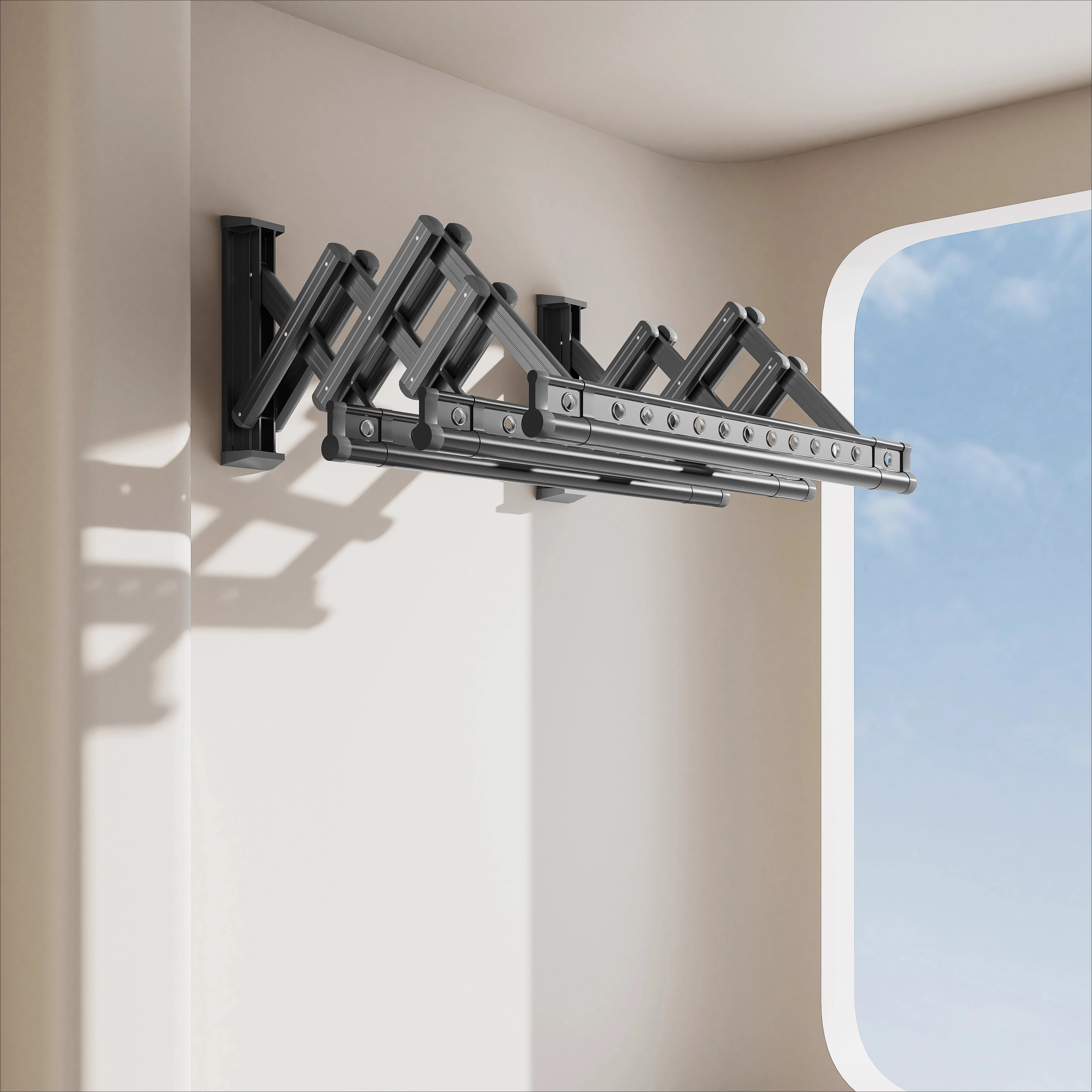 

Side drying rack wall fixed folding push-pull telescopic window balcony side wall small size drying rack