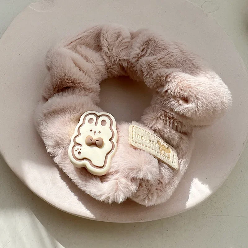 

Furry Hair Loop Plush Scrunchy Cartoon Animal Design for Women Girls Autumn Winter Daily Use Hair Accessories