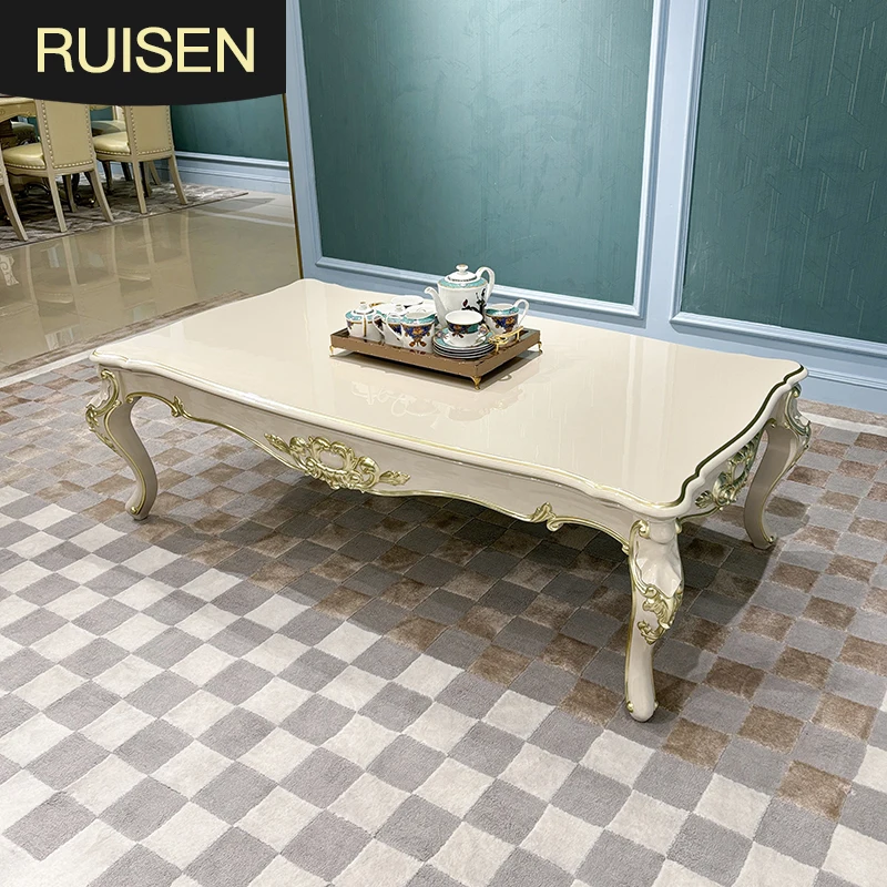 French Large-sized Coffee Table, Solid Wood Carved Table, Living Room Conference Table, Suitable For Luxurious Villas