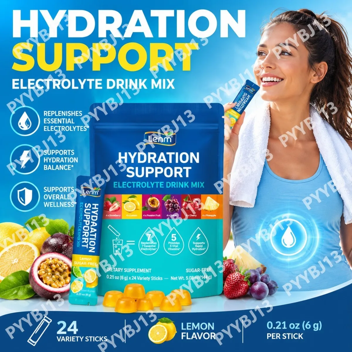 Zero Sugar Electrolyte Powder, Hydration Drink Mix Packets,Electrolytes for Rapid Hydration,Vegan,Ketone Friendly,24 Sticks