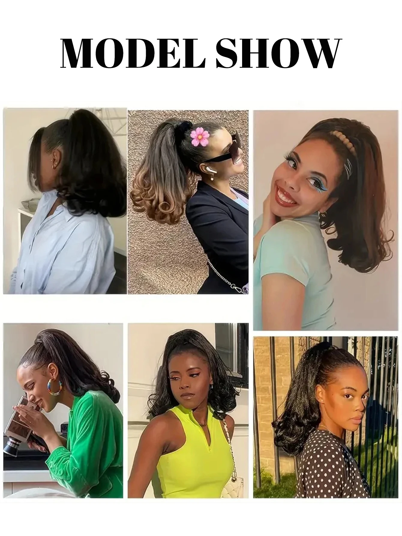 16 بوصة الاصطناعية الرباط ذيل حصان تمديد رقيق مجعد متموج ذيل حصان وصلات شعر للنساء السود الاستخدام اليومي للحفلات