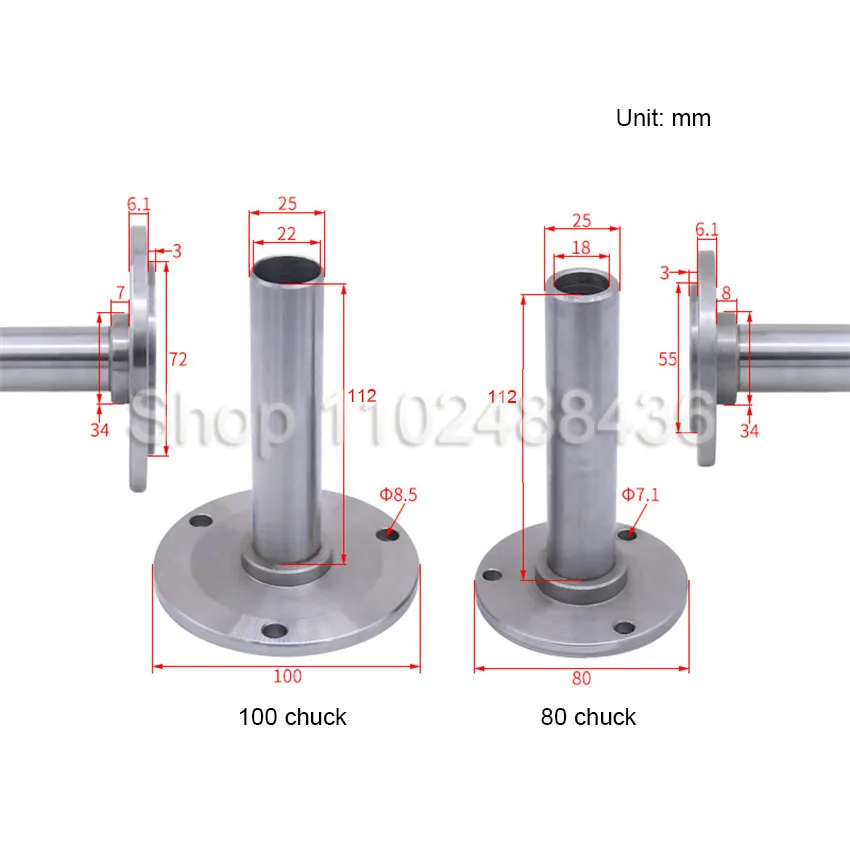 Spindle Shaft Diameter 25mm Through Hole 18mm/22mm Chuck Flange Back Plate Base Adapter 80mm/100mm