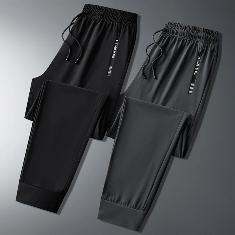 Hochelastische Schnelltrocknende Sommer-Eisseide Weiche Herren-Freizeithose mit Stretchbund Jogger Klassische Markenhose in Übergrößen