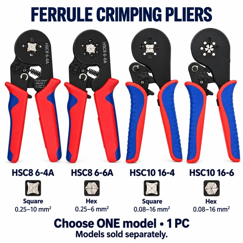 Wire End Ferrule Ratchet Crimping Tools Square or Hex HSC8 6 4A 6 6A HSC10 16 4 16 6 Red Blue Grip Pliers 1PC Choose One Model