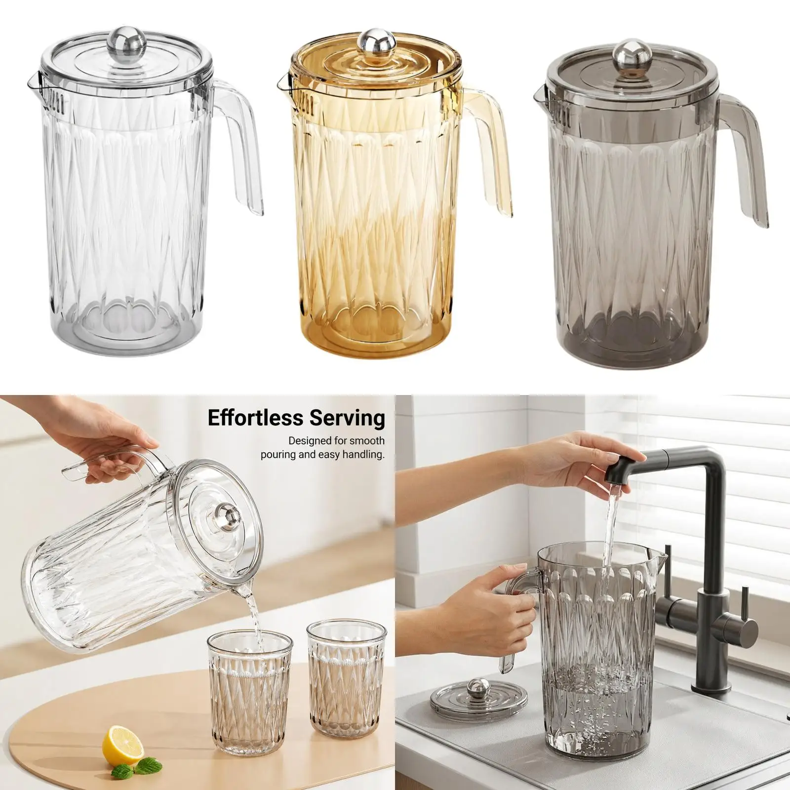Water Pitcher with Lid 2000ml Easy Kettle Juice Jug for Iced Tea Picnics Juice Everyday Use Lemonade