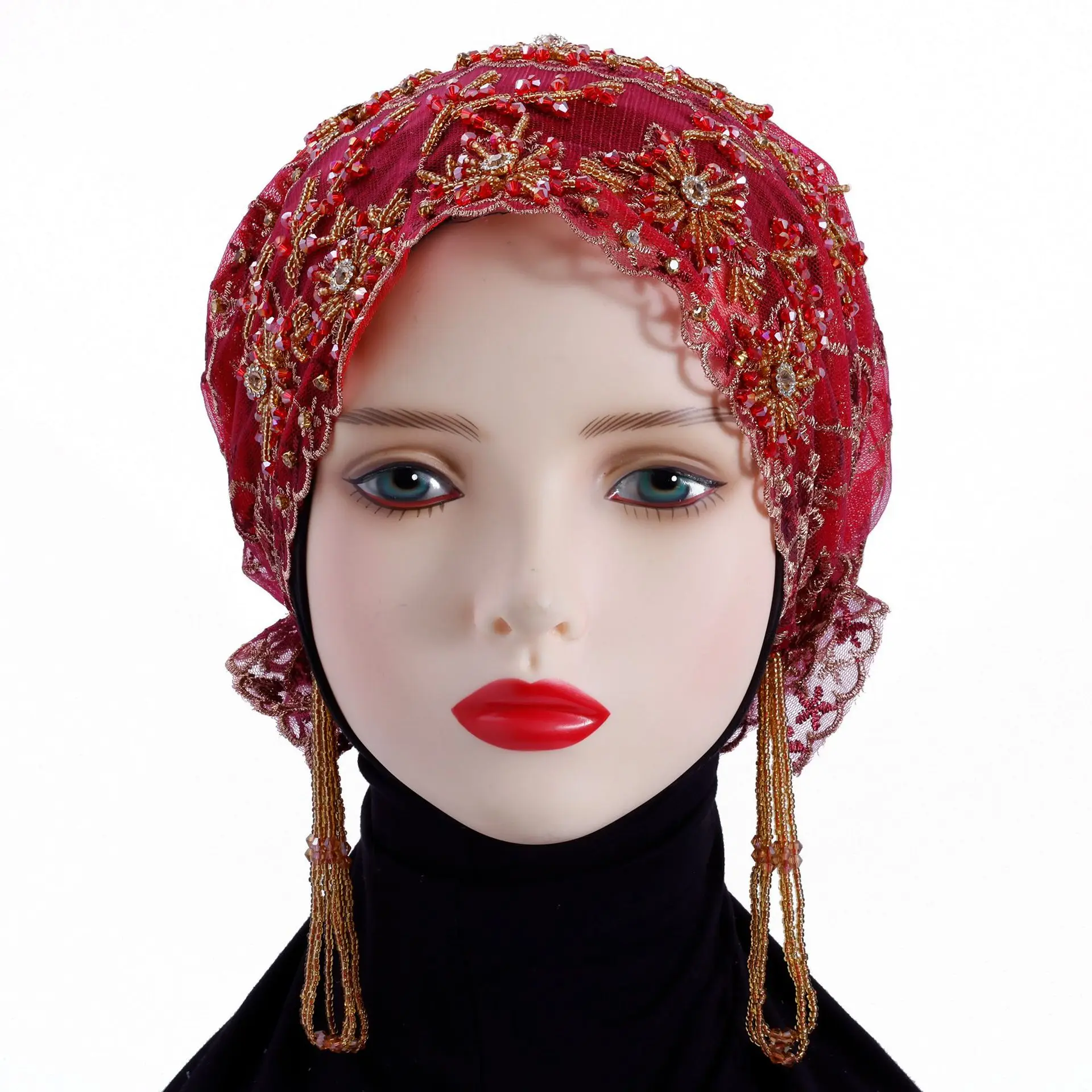 Di lusso Nappa Che Borda Ricamo Underscarf Musulmano Hijab Donne Fiore di Pizzo Turbante Cofano Cappello Interno Islam Berretti Perdita di Capelli Wrap