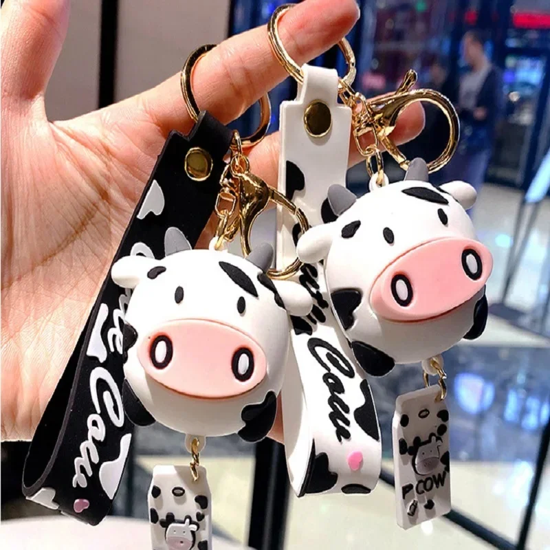 Cartoon Cute Cow Pendant Keychain Korean Style Creative Animal Keyring Backpack Car Keychain Jewelry Accessories Gifts