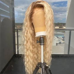 Curly Full Lace Wig Human Hair Free Part Warm Honey Blonde Balayage HD Lace Frontal Wigs for Women 13x6 Bleached Knots Ponytail