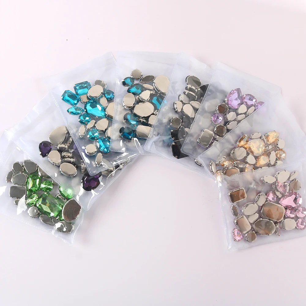 24pcs needle work Mix sizes sewing Glass Stone Sew on Rhinestone Crystal Hand Sewn Stone For DIY Dress Wedding Craft