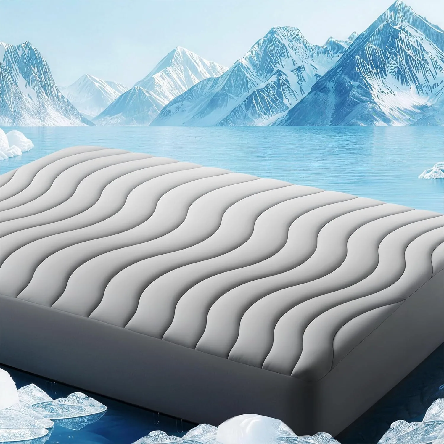 

Cooling Mattress Pad Queen Size for Hot Sleepers Pillow Top Fitted Cover with 8-21" Deep Pocket, Light Grey