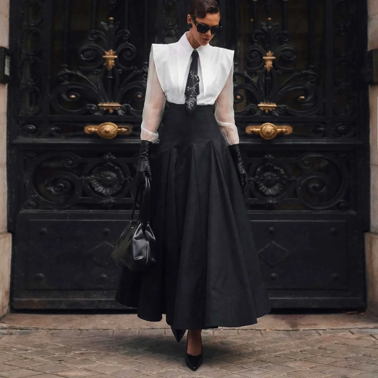 

Elegant Ruffle Taffeta Skirt High Waist Black Evening Skirt for Women High Street Ladies Formal Skirts Custom Made