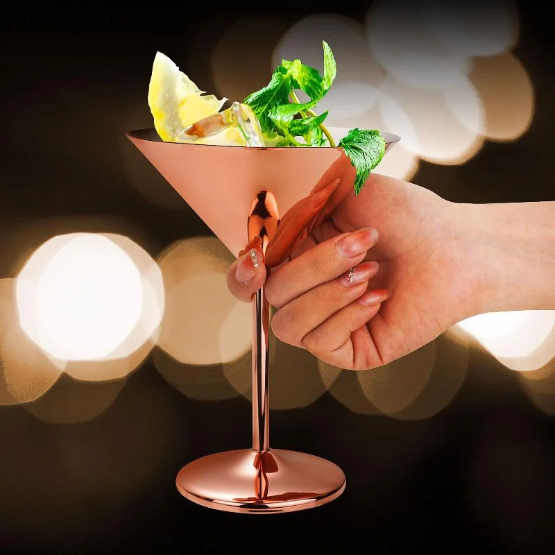 

Rose Gold Stainless Steel Martini Cocktail Glass Personalized Design Champagne Goblet Wine Cup Metal Utensils