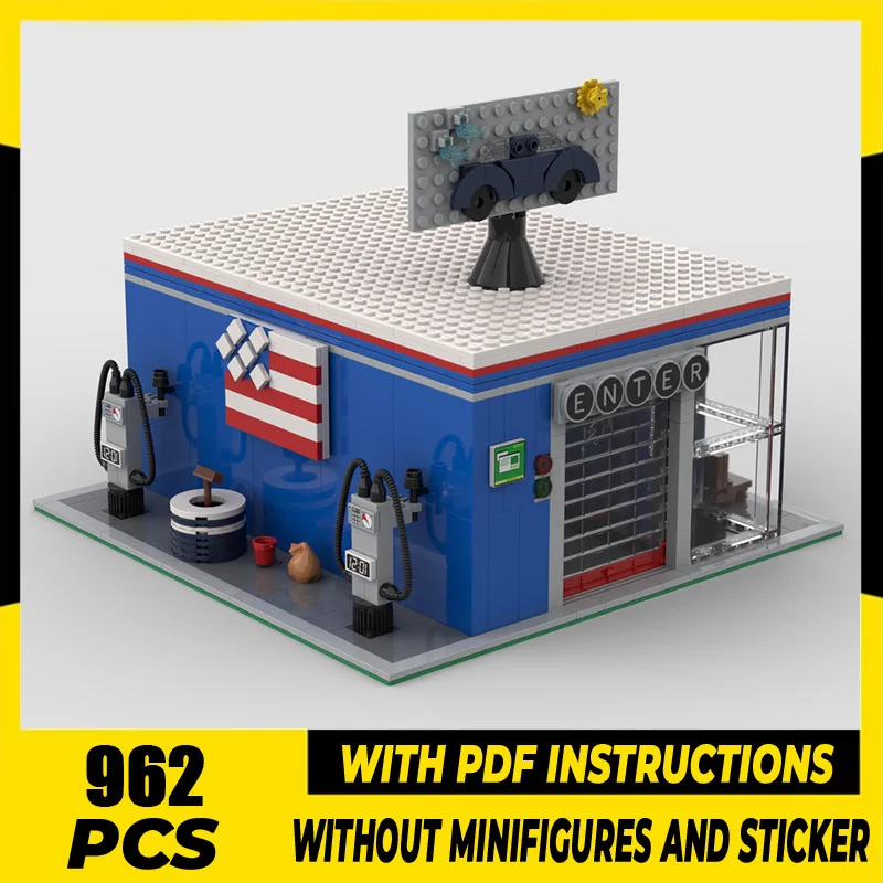 

Строительные блоки Moc, модель автомойки, технология, вид на улицу, город, модель, кирпичи, сделай сам, сборочные игрушки, выступающие праздничные подарки