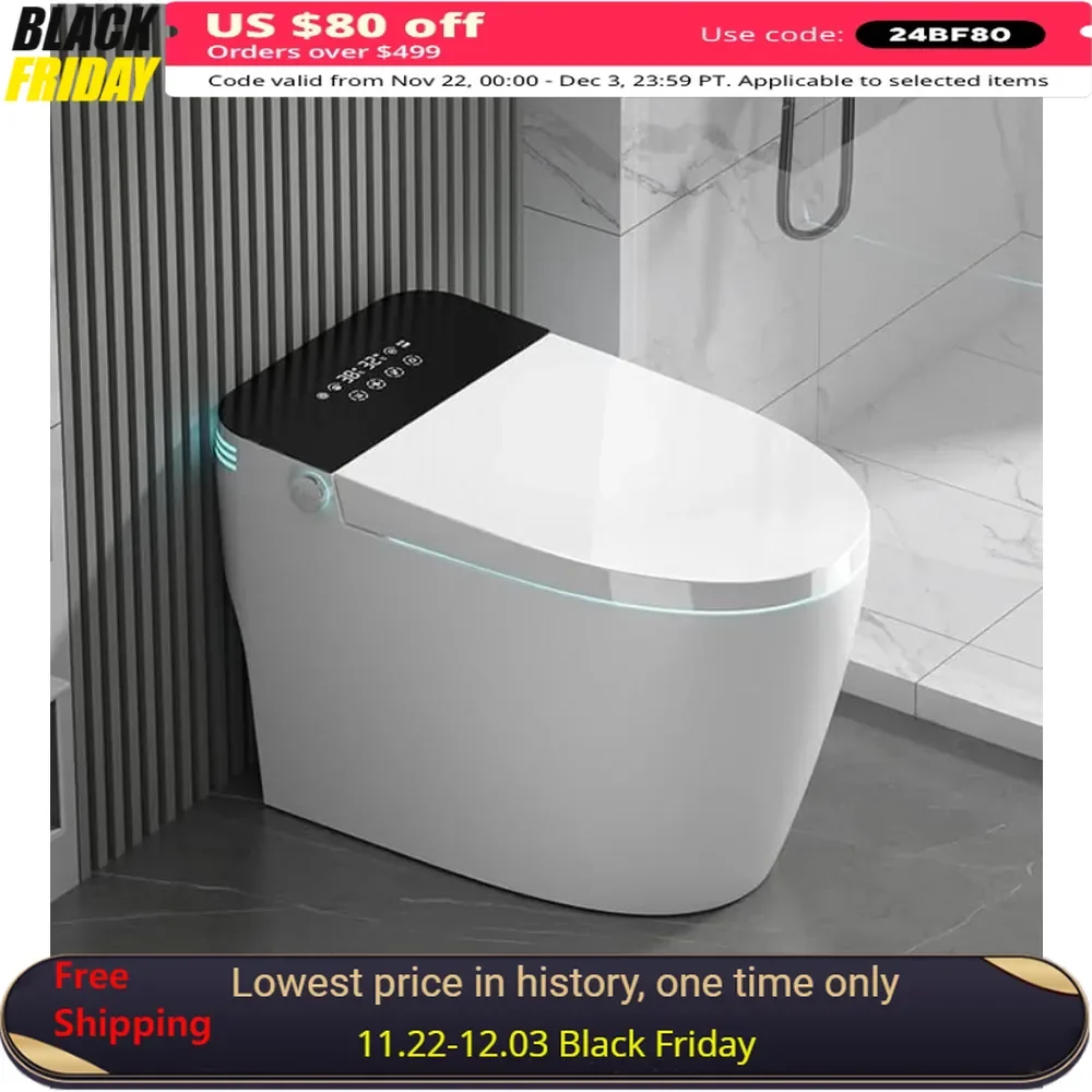 Smart Toilet,in One-piece Bidet Toilet Seat,Foot Sensor Flushing,Heated Seat、Remote Control Night Light,LED Display,Bidet Toilet