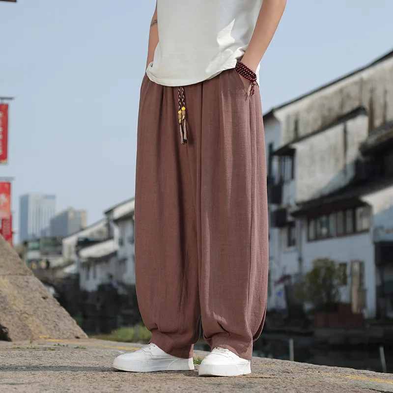 Chaopai 2024 Summer New Korean Versatile Linen Casual Pants Men's Trendy Loose Wide Leg Cotton Linen Straight Leg Pants