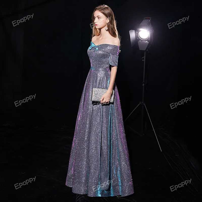 Annual Meeting Evening Dress Dress Women's 2024 New Grades One-word Shoulder Thin Long Banquet Host Dignified Dress