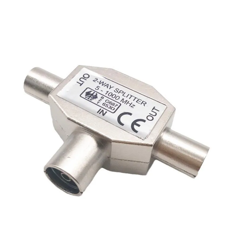 1 Metal TV Female to 2 Male 2 Way TV Antenna Splitter Adapter Tee Plug Jack Cable Aerial Distributor Coaxial Connector B5