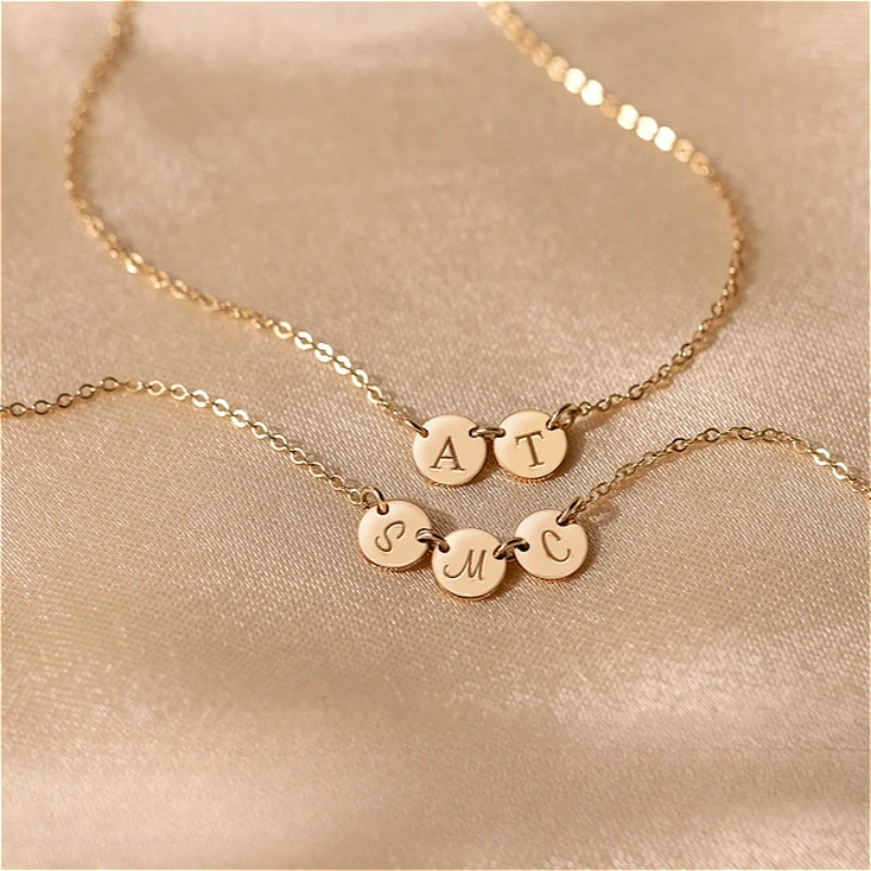 

Initial Discs Necklace Tiny Disc Coin Choker for Women Personalized Jewelry with Kids or Pet Initials