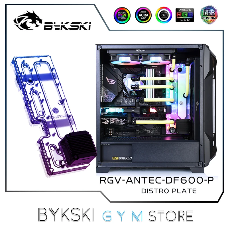 Bykski distro placa para o caso de antec df600/dp502, reservatório de refrigeração água do pc res bomba 12v/5v rgb sync, RGV-ANTEC-DF600-P