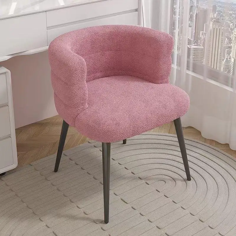 //Pink Fleece Velvet Metal Restaurant Chair Casual Makeup Dresser Stool For Single Living Room Bedroom Balcony Casual Lazy Chair