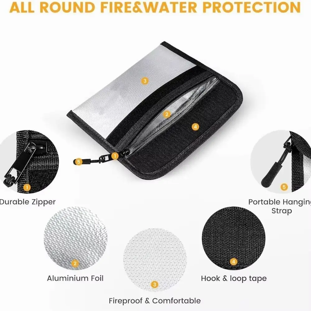 Zipper Closure Fireproof Document Bag S/M/L Double Layer Fireproof Shielding Folder Waterproof Heat-resistant