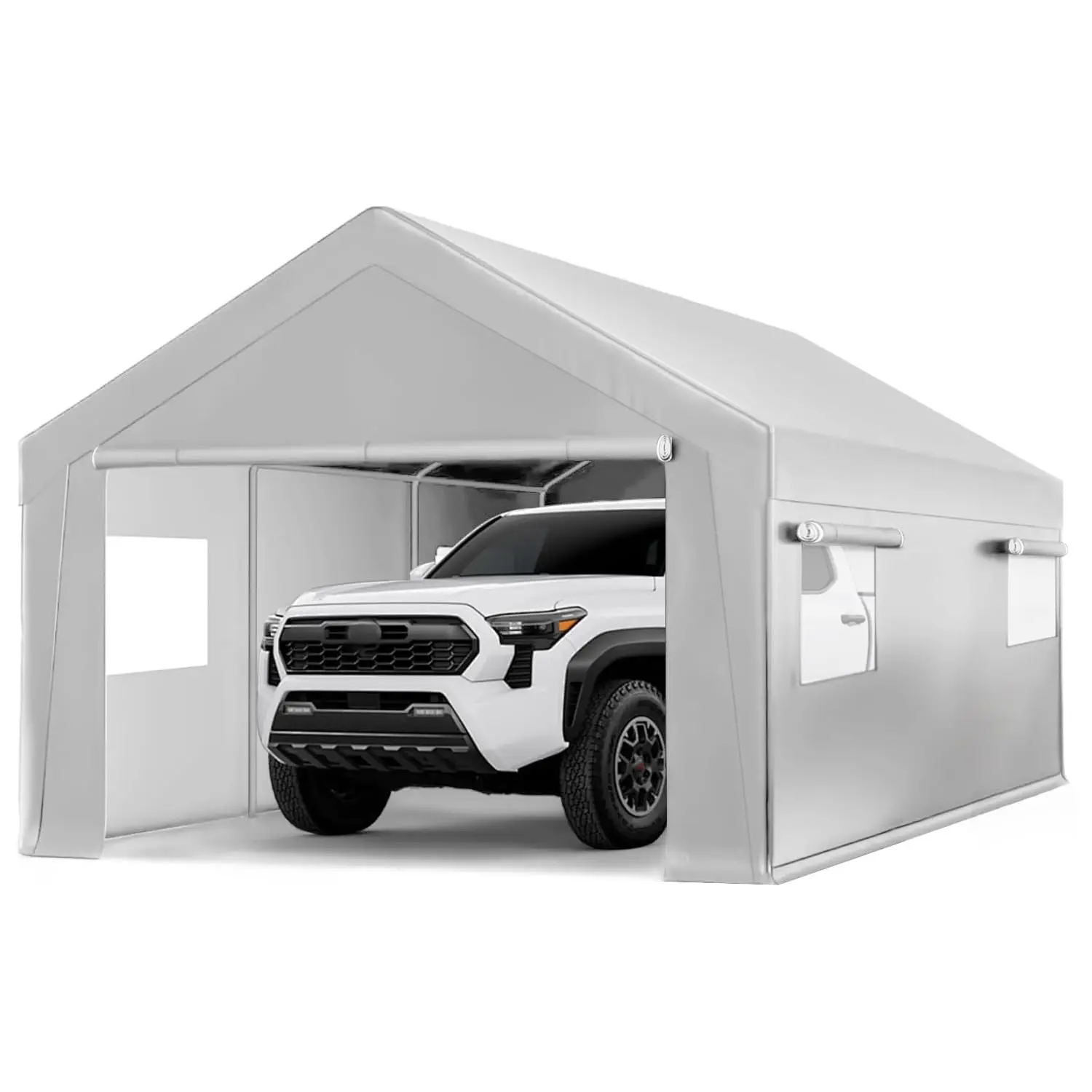 Heavy Duty 10x20 ft Carport, Portable Garage with Roll-up Windows & Zipper Doors, UV Waterproof Tarp, Vehicle Canopy, Customized
