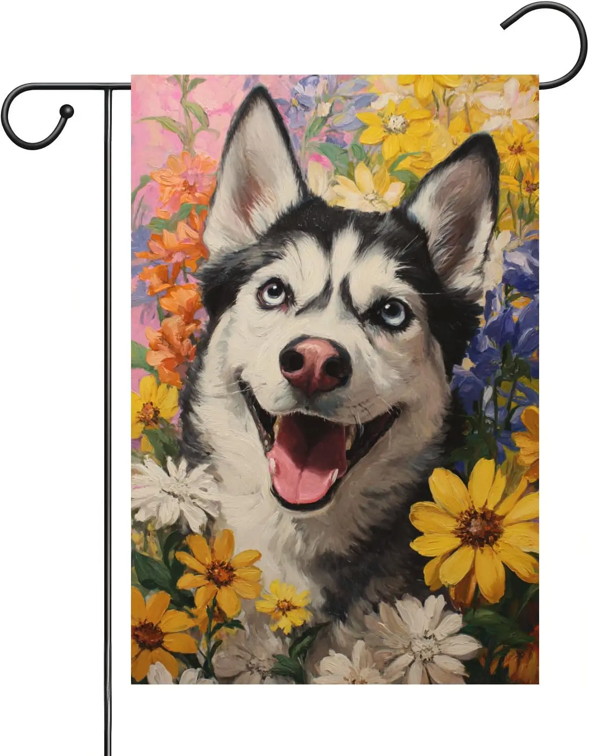Husky Spring Summer Garden Flag 12x18-Inch Double-Sided Flax Flower Holiday Party Courtyard Farmhouse Decoration AAS
