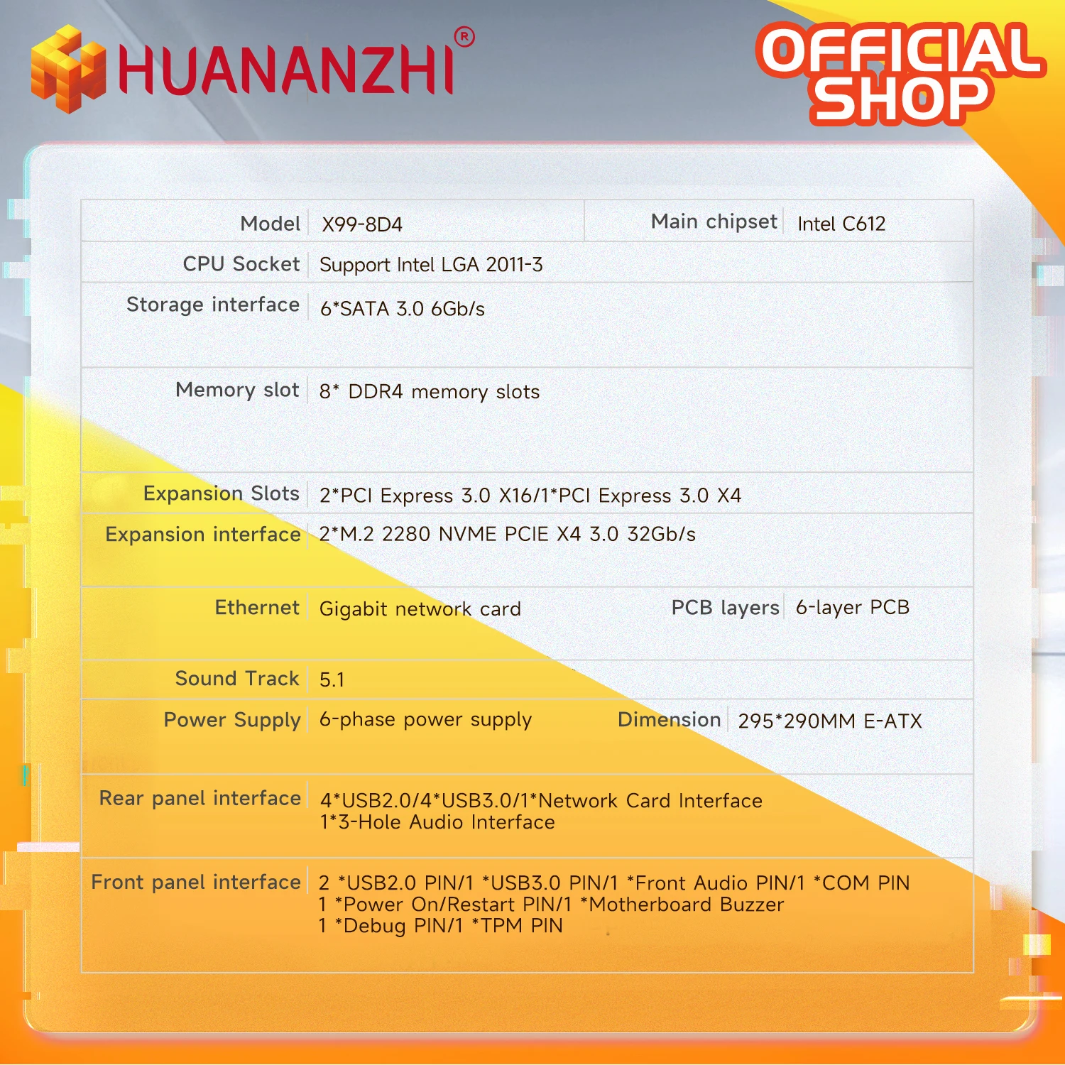 HUANANZHI X99 8D4 Motherboard Set LGA 2011-3 With E5 V3/V4 CPU Support 8*DDR4 ECC RAM NVME M.2 E-ATX X99 Dual CPU Motherboard