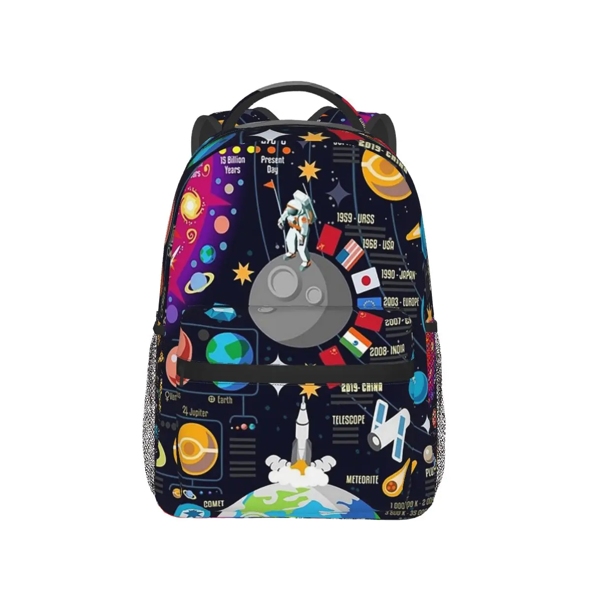 Space Universe Infographics Big Bang Backpacks Boys Girls Bookbag Children School Bags Cartoon Travel Rucksack Shoulder Bag