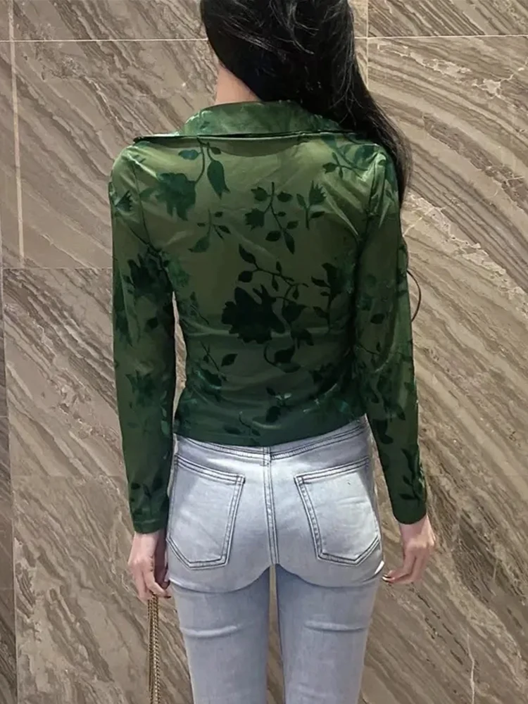 Wiosna Jesień 2024 Damska Dopasowana Długa Bluzka z Nadrukiem, Wszechstronna, Seksowna, Idealna do Pracy