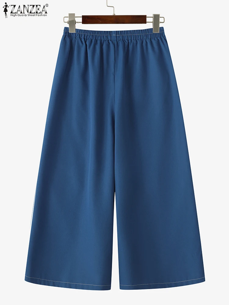 ZANZEA Herbst Breite Bein Hosen 2025, Frauen Elegante Mode Lässig Lose Einfarbig Lange Hosen Hohe Taille Vintage Hosen Übergroßen