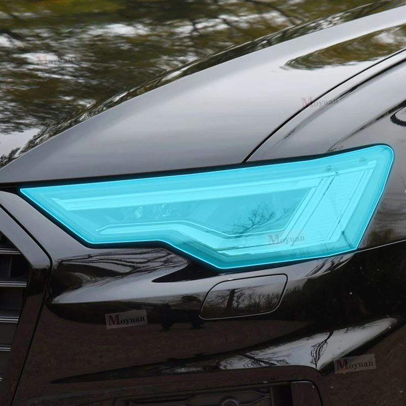 2-teilige Auto-Scheinwerfer-Schutzfolie, Scheinwerfer-Restaurierung, transparenter schwarzer TPU-Aufkleber für Audi A6 C8 2019–2023, Zubehör – Detail 2