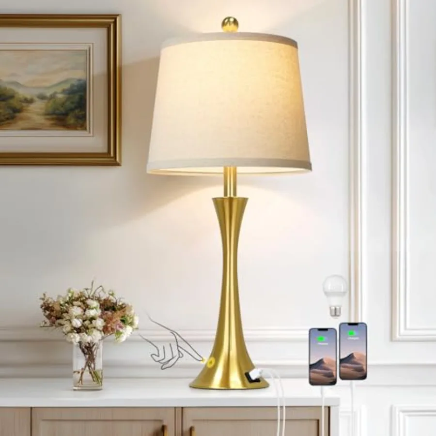 

27.5" Gold Lamps for Living Room Touch Control 3-Way Dimmable Bedside Nightstand Lamps Bedroom Lamp Modern Gold Table Lamp with