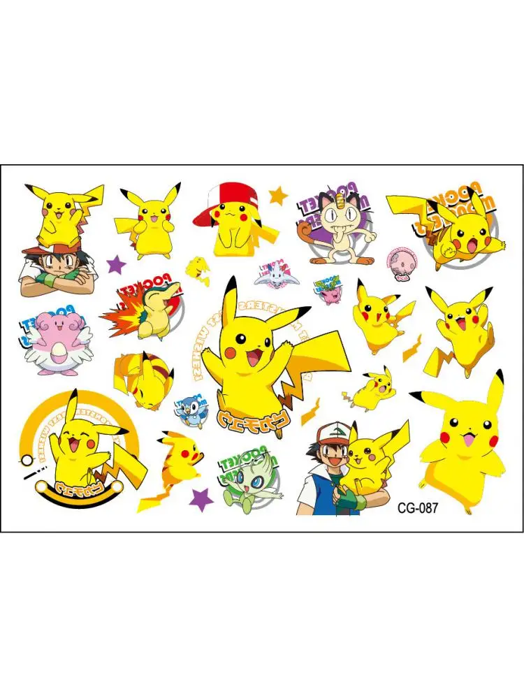 2024 New Pokemon Tattoo Stickers Pikachu Action Figure Cartoon Children\'s Temporary Tattoos Kids Girls Birthday Gift