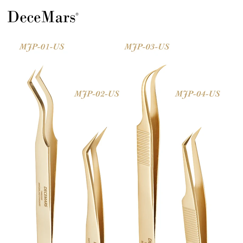 DeceMars Eyelash Extension Tweezers Gold Color