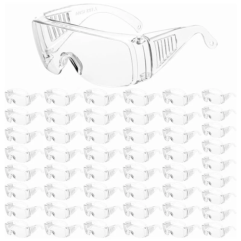 

50 пар прозрачных защитных очков оптом, легкие защитные очки для мужчин и женщин, надеваемые поверх обычных очков, устойчивые к ударам и царапинам.