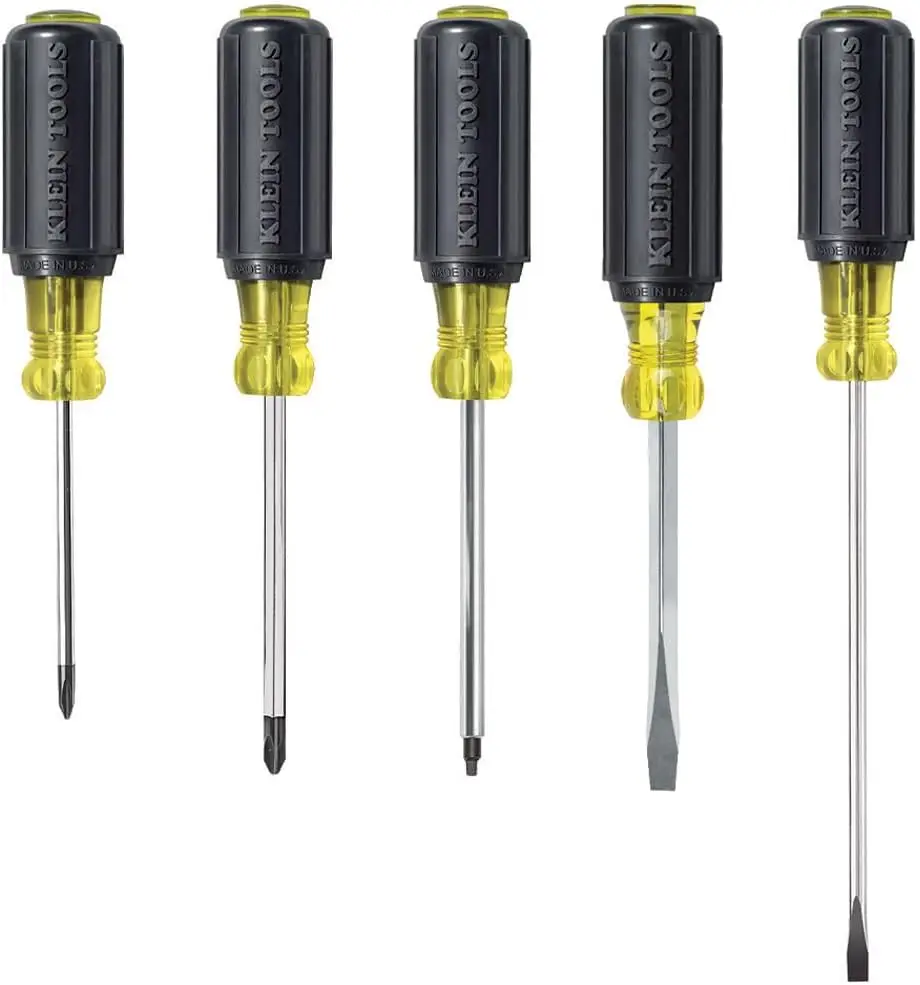 

5-Piece Screwdriver Set with Cushion Grip, Includes Slotted, Phillips and Square Tips for Versatile Use