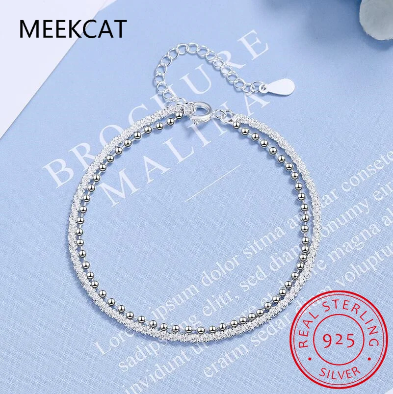 New 925 Sterling Silver Double Layer Bracelet Chain Style Simple Style Charm Bracelet Women\'s Birthday Gift Premium Jewelry