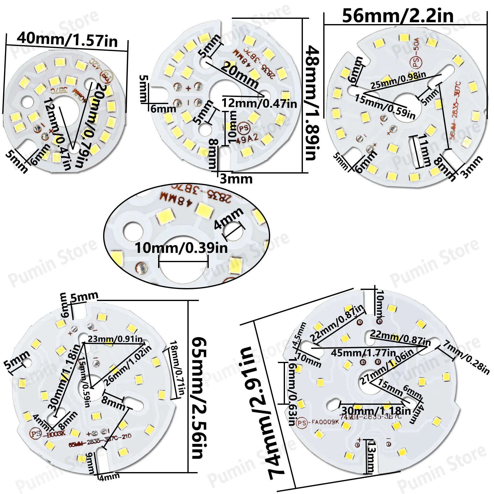 LED Brightness SMD2835 Light Board 7W Lamp Panel PCB With LED DC20-22V 40mm 48mm 56mm 65mm 74mm DIY Ceiling Light LED Bulb Light