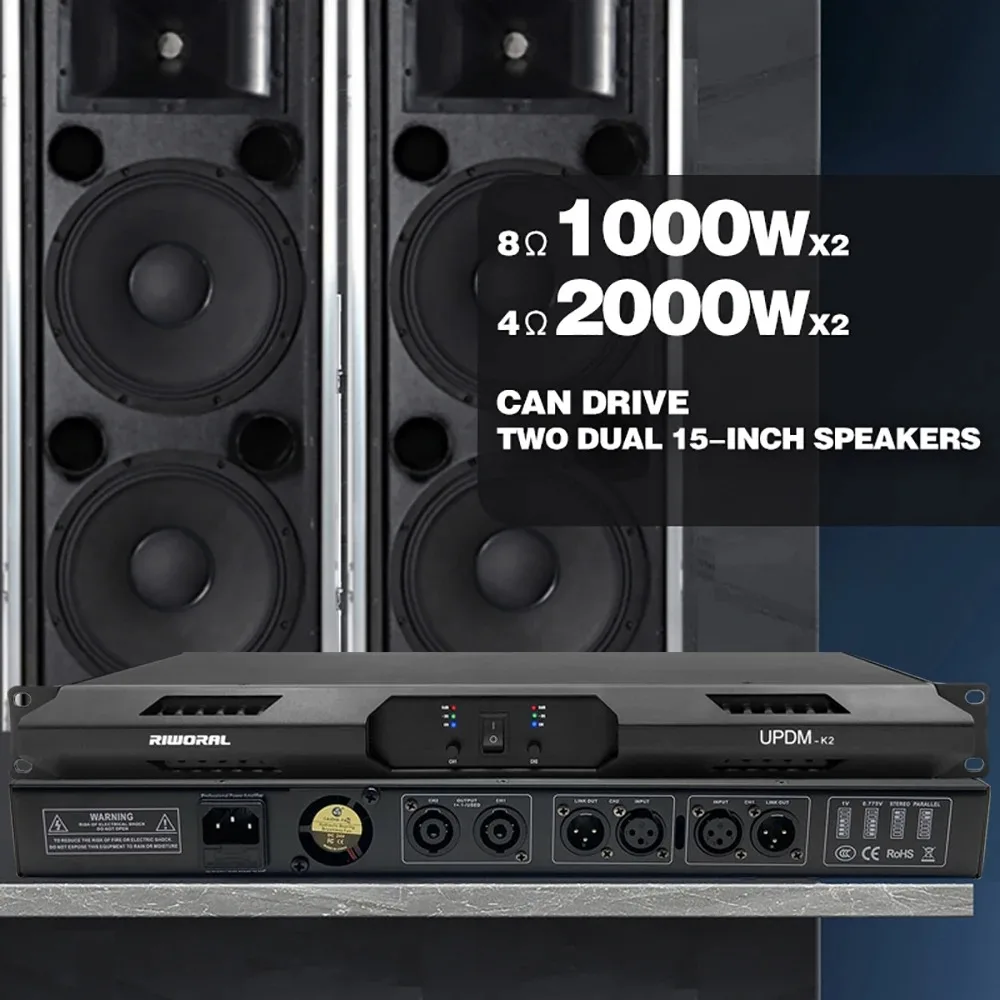 

Riworal K2 2Channel Power Amplifier 2000W*2 1U Amps Max Professional Power Amp For Line array / DJ Subwoofer Amplifier