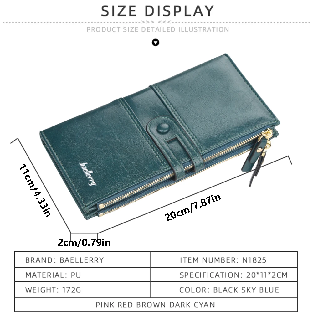 1Pcs Retro Oil-Wax Style Women's Long Wallet, Multi-Card Slot Double Zipper Large Capacity Wallet, Can Hold Mobile Phone, Women's Large Capacity Portable Wallet