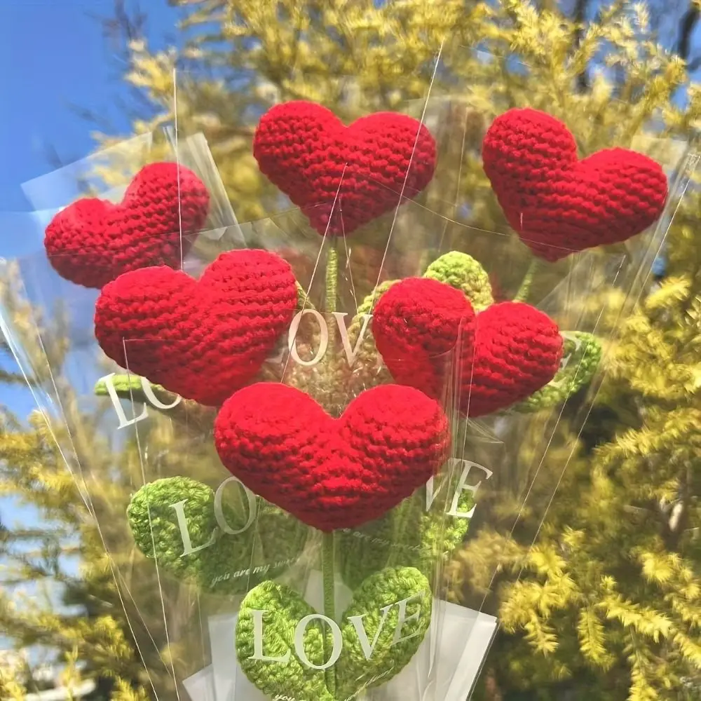

Party Supplies Handmade Crochet Heart Bouquet Knitting Wool DIY Crochet Flower Bouquet Love Artificial Flower Valentine's Day