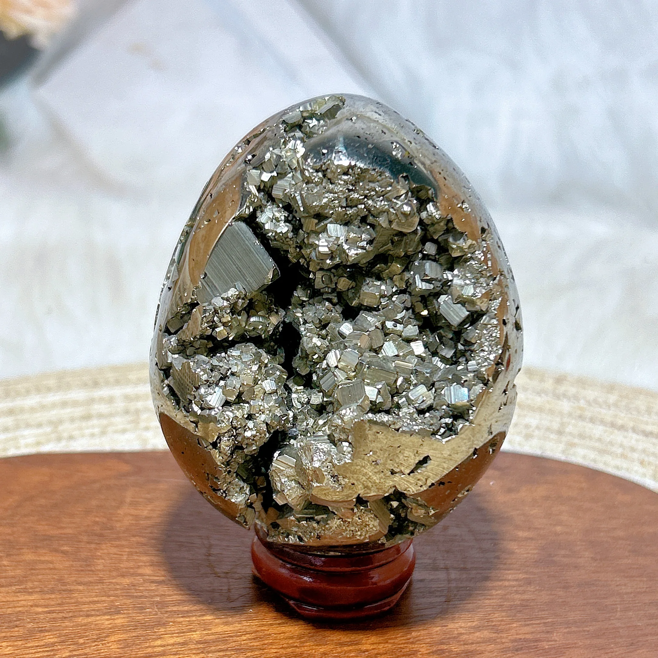 High Quality Natural Crystal Peru Pyrite Geode Egg Cube Specimen Polished Healing Mineral Energy Reiki Home Decorations Gift