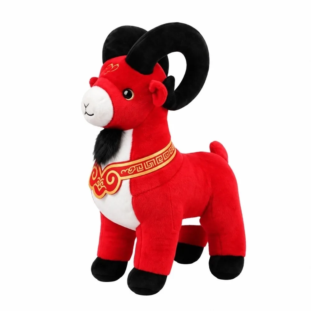 Standing Leader Goat Plush Traditional Stuffed Zodiac Ram Doll Vibrant Realistic Chinese New Year Goat Home Decor