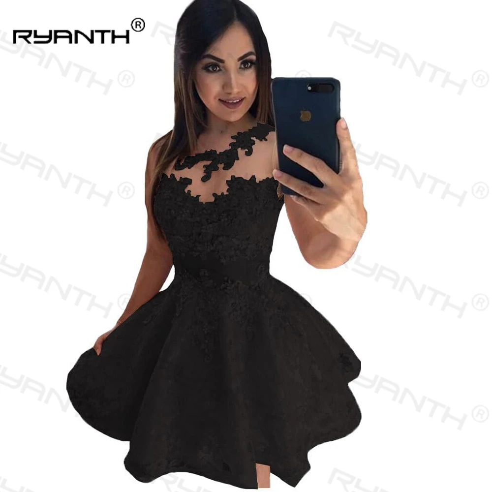 Ryanth abiti corti in pizzo per il ritorno a casa eleganti Appliques di perline formale Prom Party Graudation abito da Cocktail vestidos de gala 2024