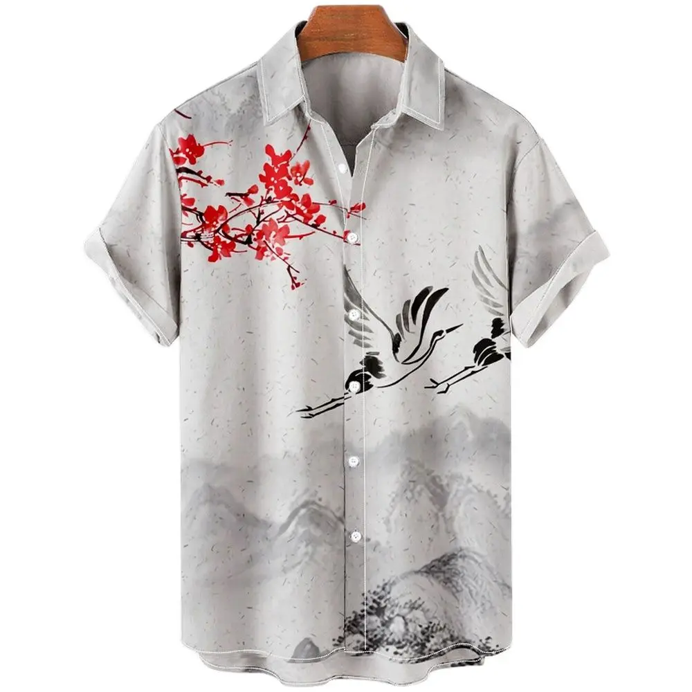 Camisa Floral de estilo chino para hombre, Camisa hawaiana de manga corta, secado rápido, talla grande, verano, 2023