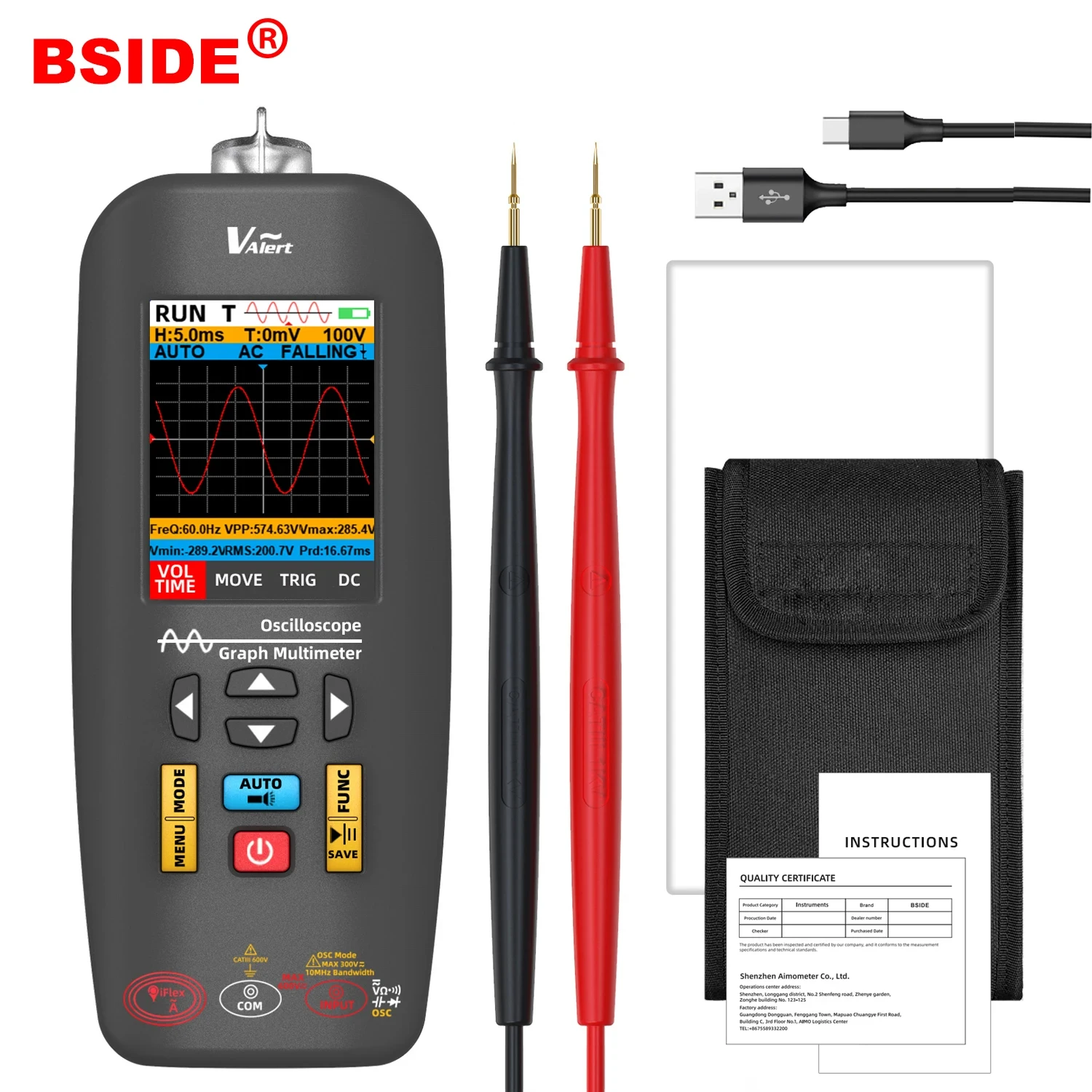 BSIDE New Graph Multimeter Handheld Oscilloscope Professional Digital Multiteter DC AC Current Capacitance Ohm Diode Hz Tester